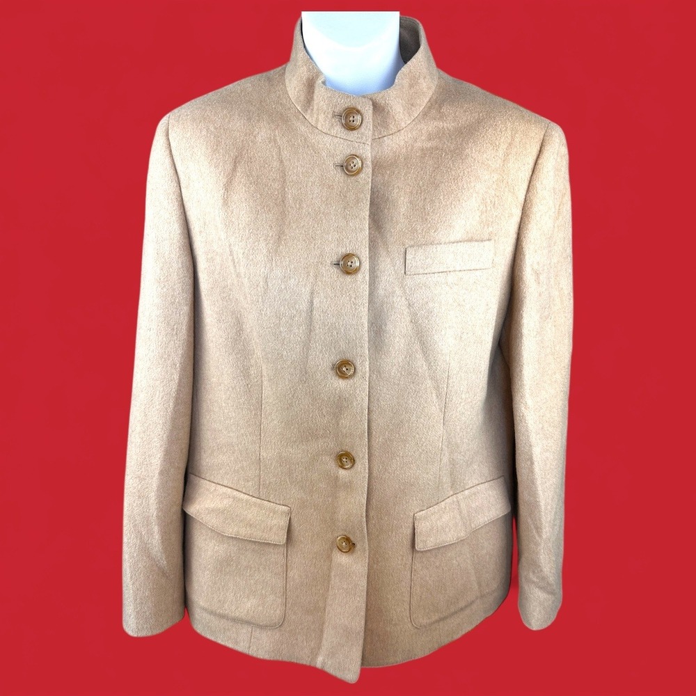 Talbots Petite‎ 100 Camel Hair Mandarin Collar Blazer Jacket Made in Italy